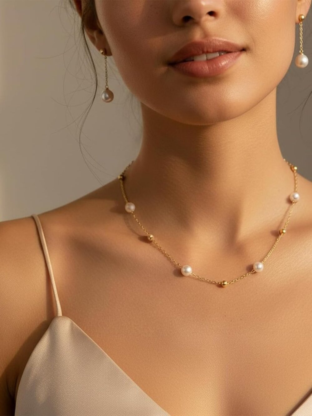 Gold Jewelry Sets For Women, Gold Pearl Dangle Earrings Bracelets Necklaces Set, View 3
